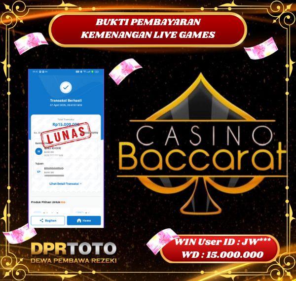 KEMENANGAN BESAR LIVE CASINO BACCARAT Rp 15.000.000 - LUNAS